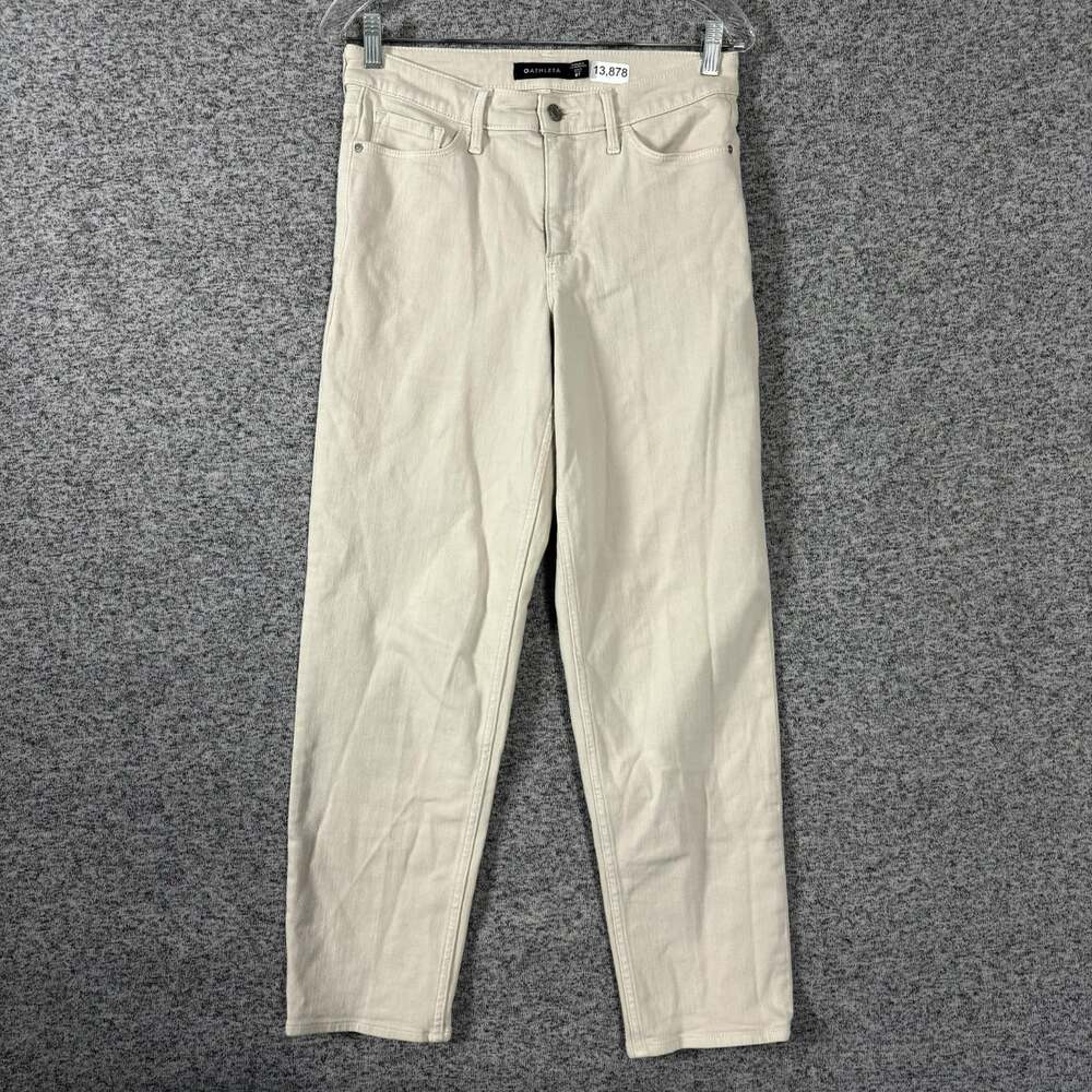 Athleta Women's Size 8T Tall Beige Flex Straight Cropped High Rise Jeans